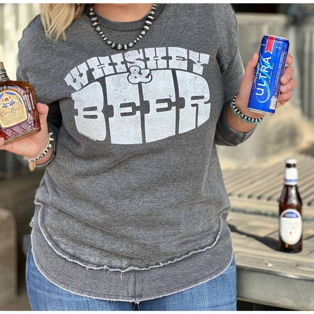 NEW TEXAS TRUE THREADS beer & whiskey sweatshirt in grey